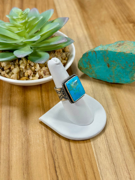 Kingman Turquoise Square Sterling Silver Ring – Turquoise Texas