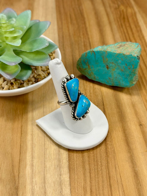 Kingman Turquoise 2 Stone Sterling Silver Ring – Turquoise Texas