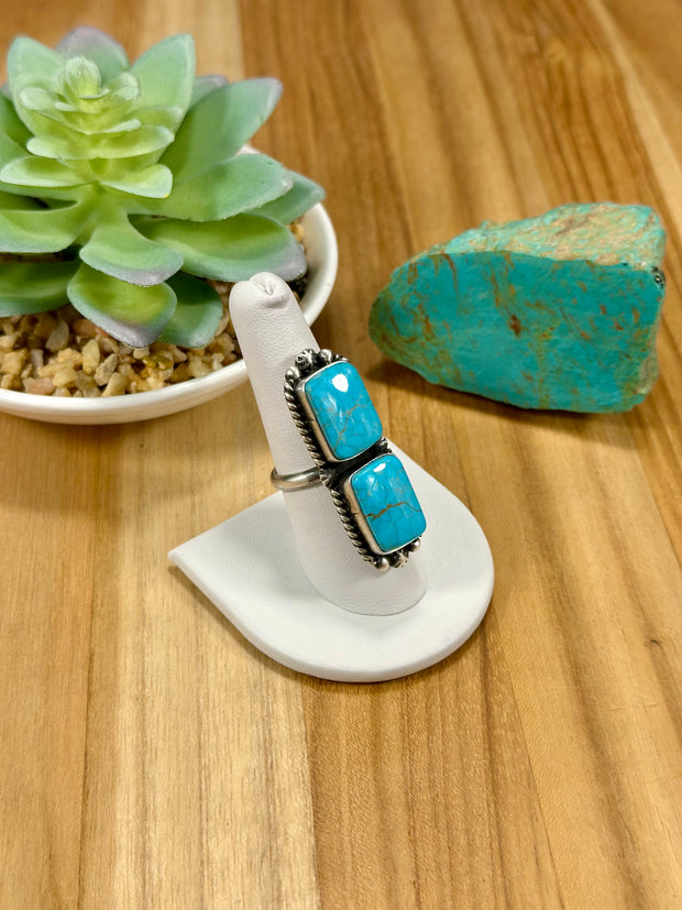 Kingman Turquoise 2 Stone Sterling Silver Ring – Turquoise Texas