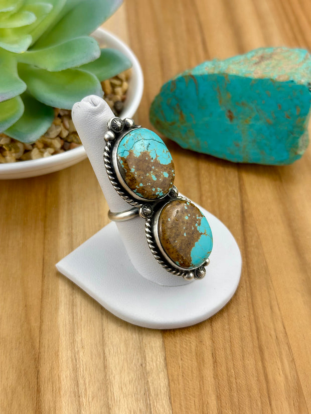 #8 Turquoise 2 Stone Sterling Ring – Turquoise Texas