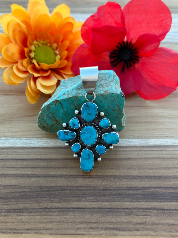 Kingman Turquoise Cluster Sterling Silver Pendant – Turquoise Texas